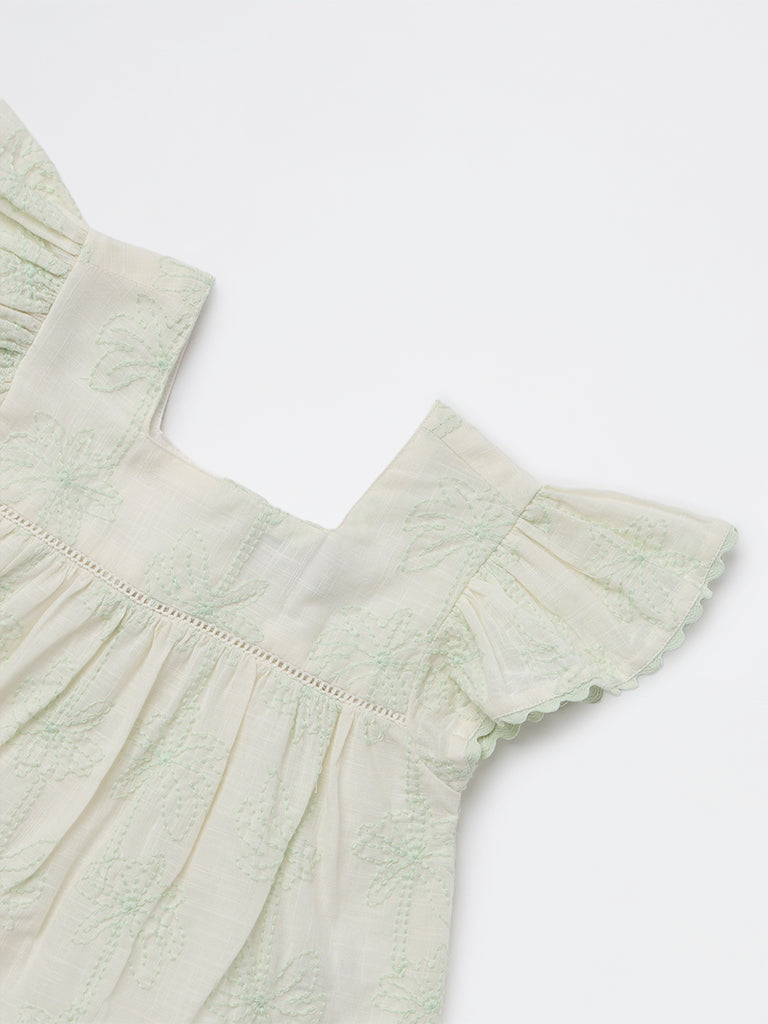 HOP Kids Girls Sage Embroidered A-Line Cotton Top