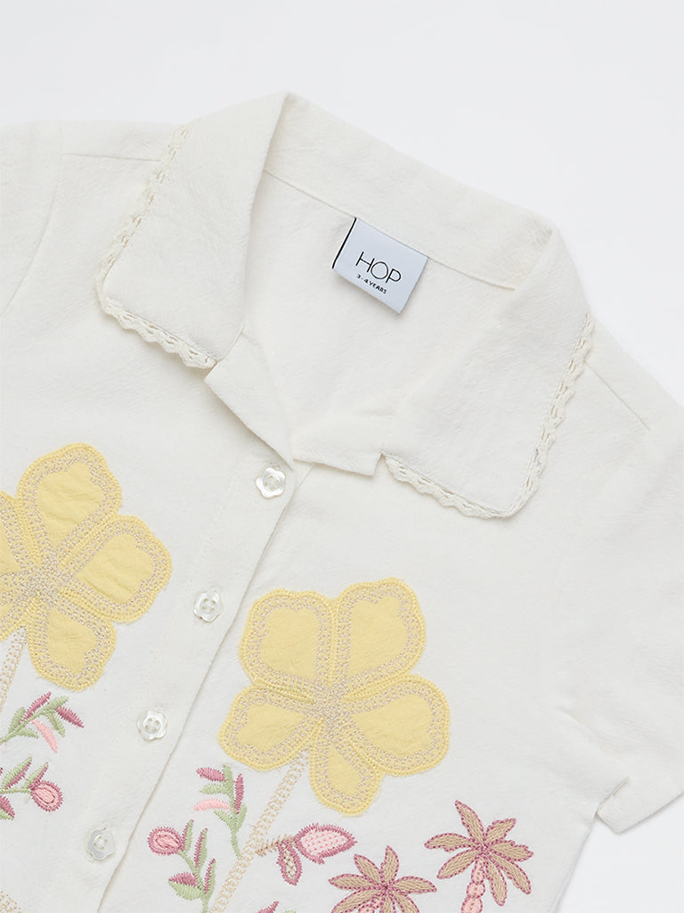 HOP Kids Girls Off-White Embroidered Resort-Fit Cotton Shirt