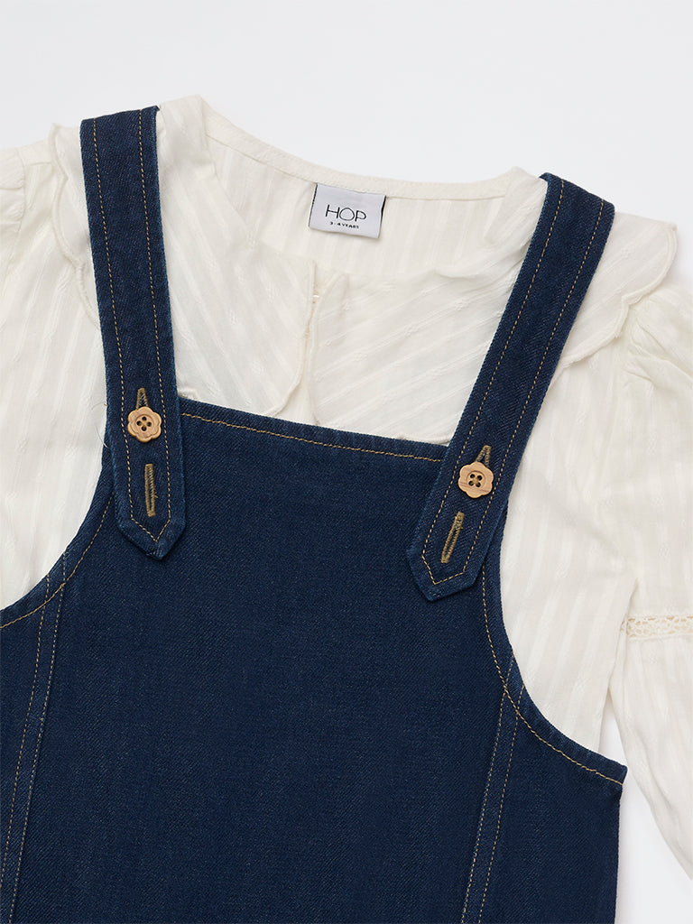 HOP Kids Girls Dark Blue Denim Pinafore and Top Set
