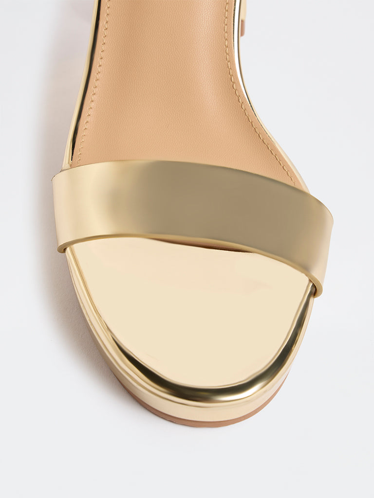 LUNA BLU Gold Block Heel Sandals