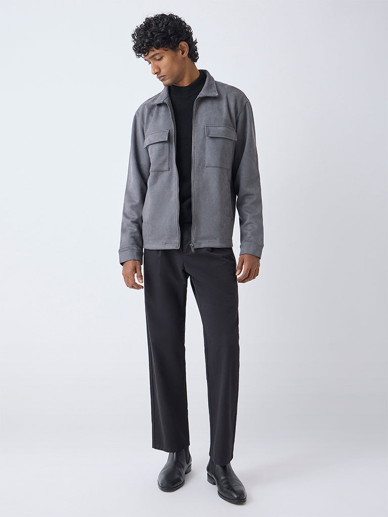 Buy Ascot Grey Relaxed-Fit Suede Jacket from Westside
