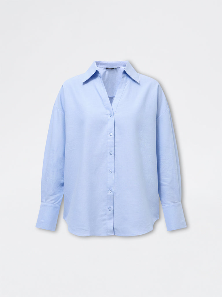 Wardrobe Light Blue High-Low Cotton Shirt