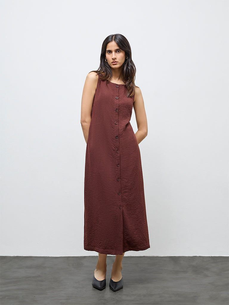 Buy Wardrobe Brown Crinkle-Textured A-Line Dress from Westside