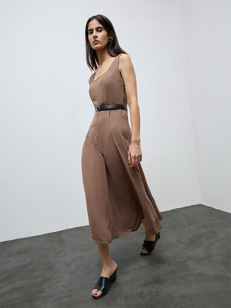 Buy Wardrobe Brown A-Line Dress with Belt from Westside