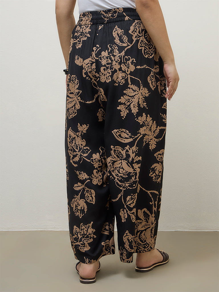 Diza Black Floral Pattern Palazzos