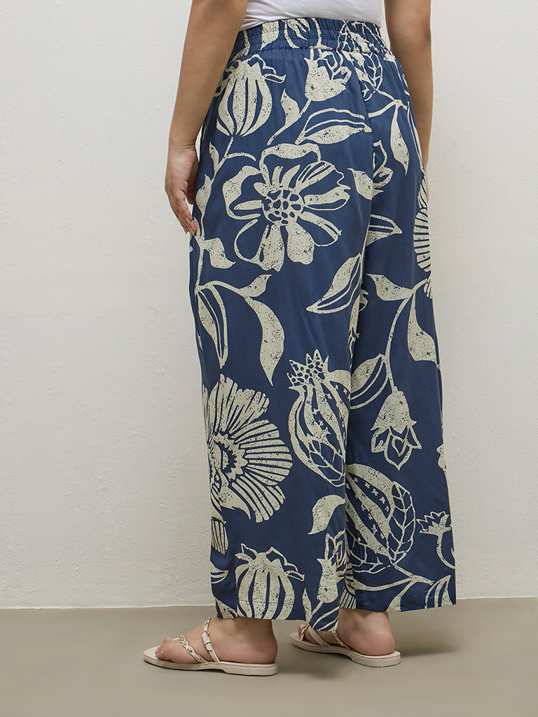 Diza Blue Botanical Printed Palazzos