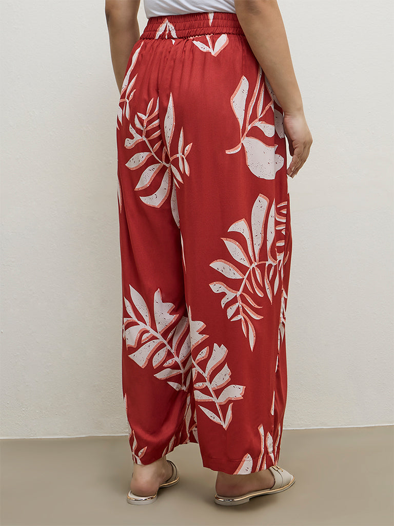 Diza Red Botanical Printed Palazzos