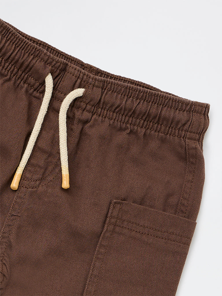 HOP Kids Boys Dark Brown Mid-Rise Cotton Shorts