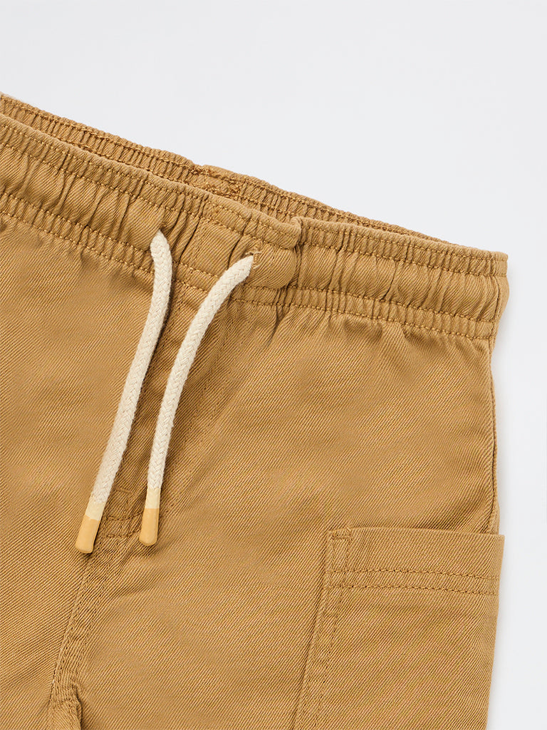 HOP Kids Boys Mustard Mid-Rise Cotton Shorts