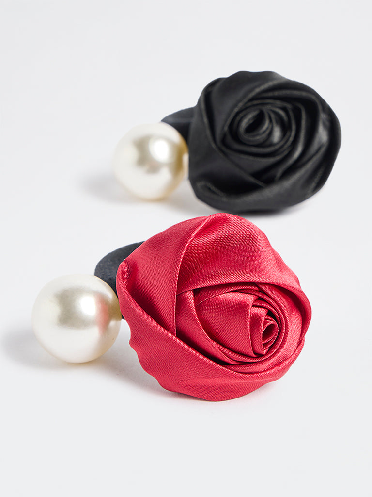 Westside Accessories Black Rose and Pearlescent Hair Ties - Pack of 2
