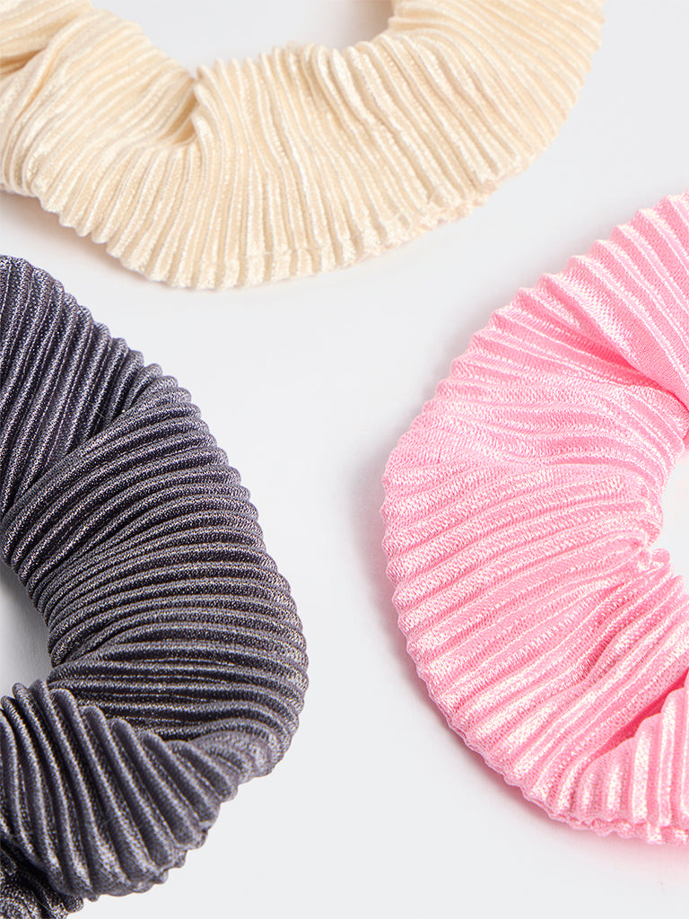 Westside Accessories Multicolour Ruffled Scrunchies - Pack of 3