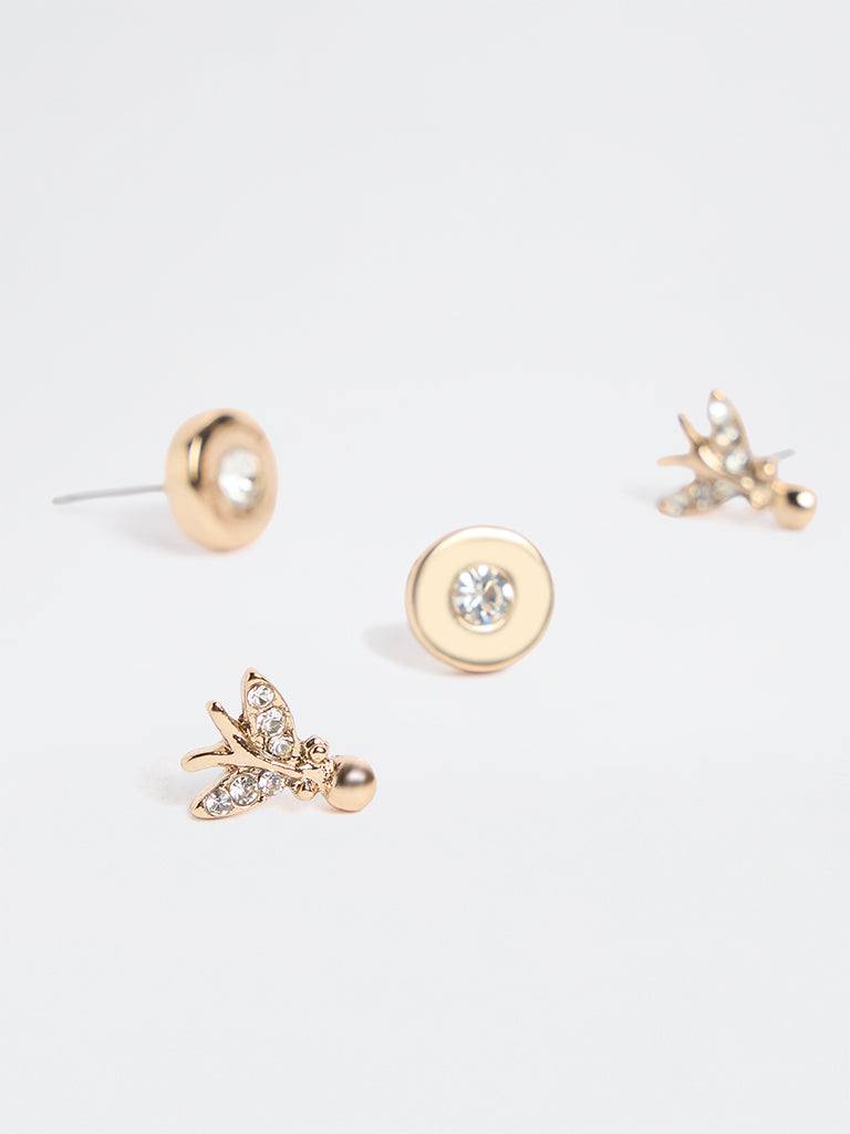 Westside Accessories Gold Circle and Butterfly Earrings - Pack of 2