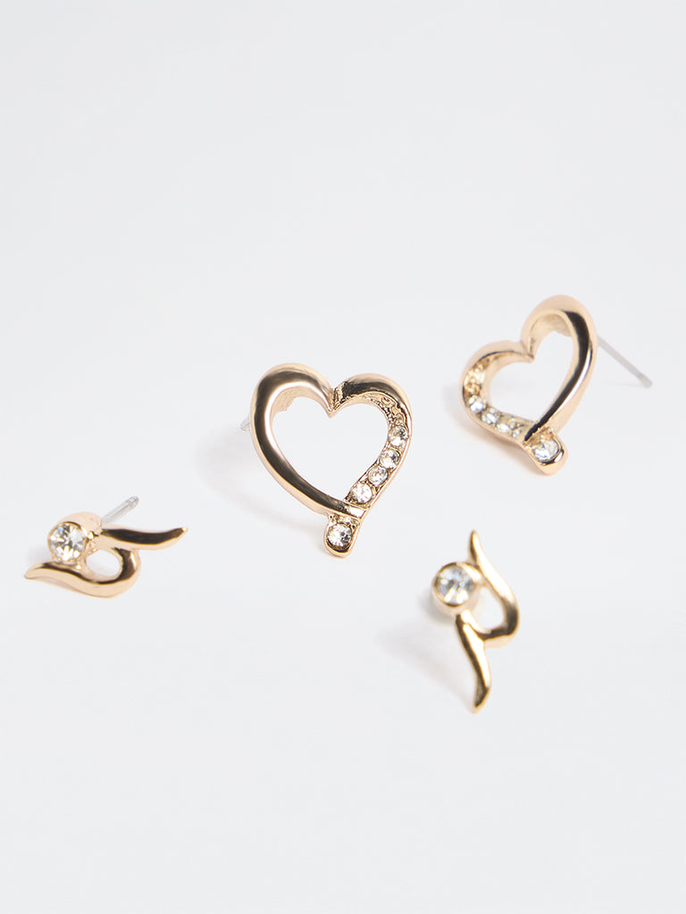 Westside Accessories Gold Fancy Stud Earrings - Pack of 2