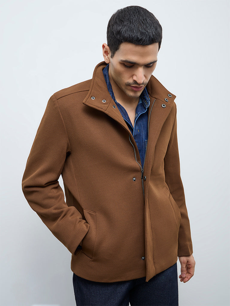 Buy Ascot Tan Solid Relaxed-Fit Jacket from Westside