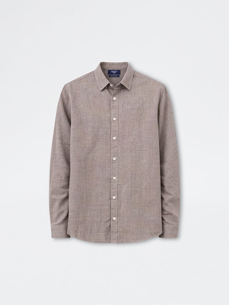 Ascot Taupe Houndstooth Relaxed-Fit Cotton Shirt