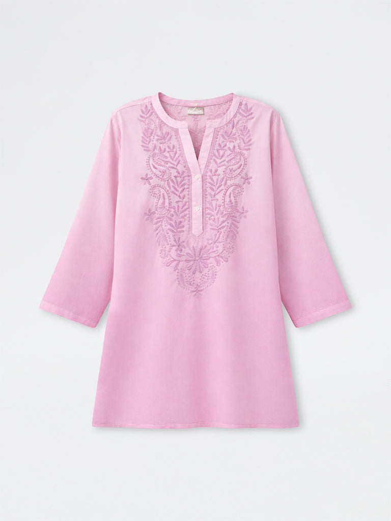 Utsa Pink Embroidered Cotton Tunic