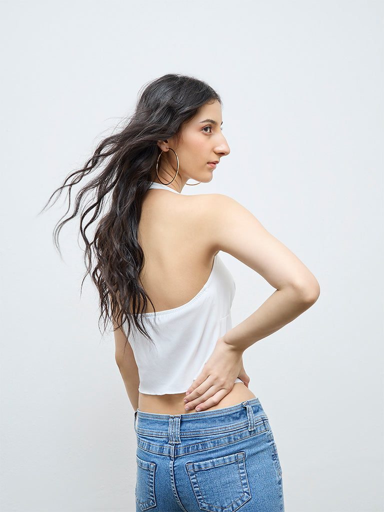 Nuon White Floral Applique Top