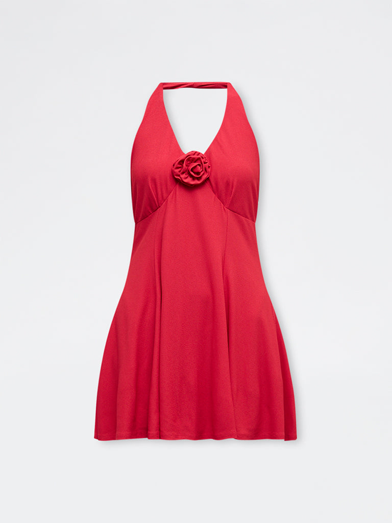 Nuon Red Floral Applique A-Line Dress