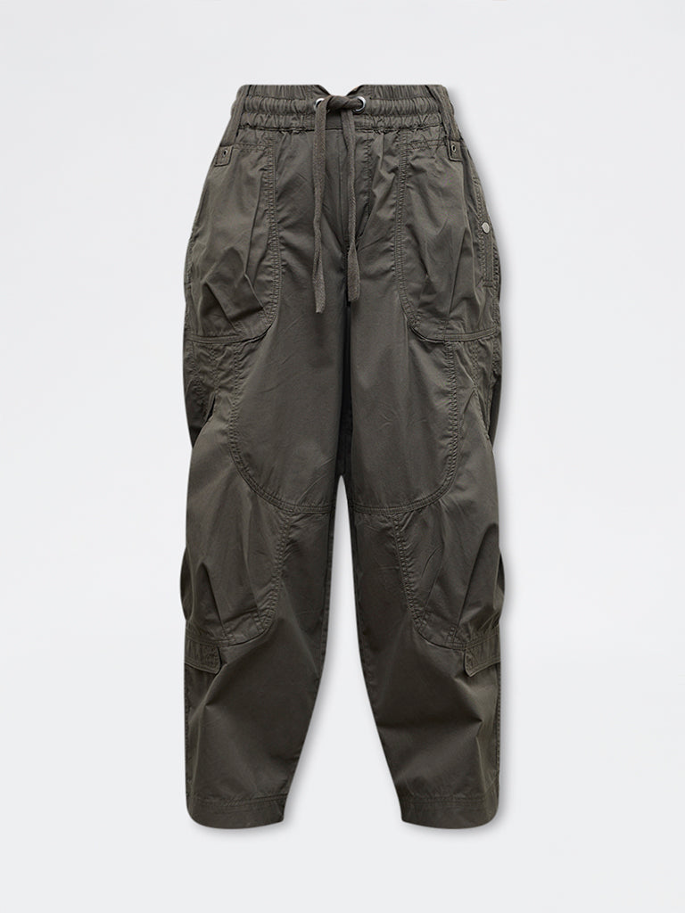 Nuon Olive Solid High-Rise Cotton Cargo Pants