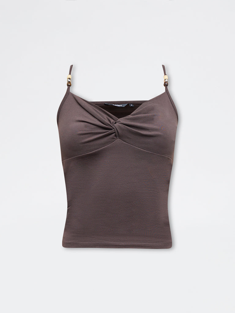 Nuon Brown Knot-Detail Cotton-Blend Top