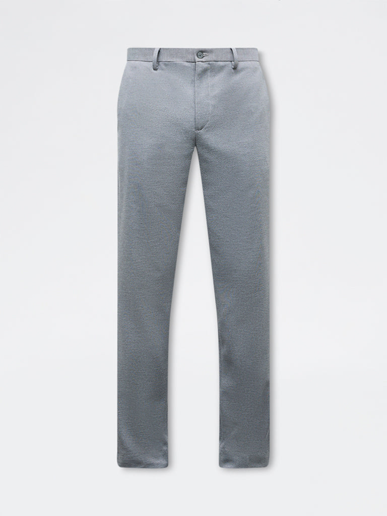 WES Formals Grey Slim-Fit Mid-Rise Trousers
