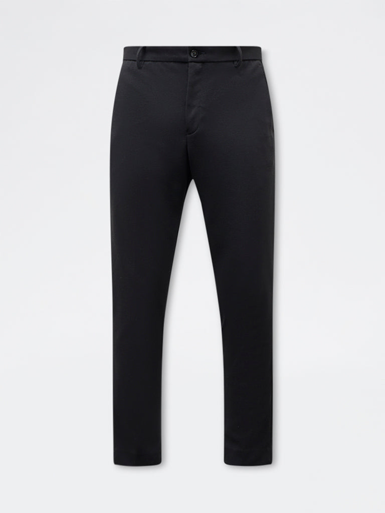 WES Formals Black Slim-Fit Mid-Rise Trousers