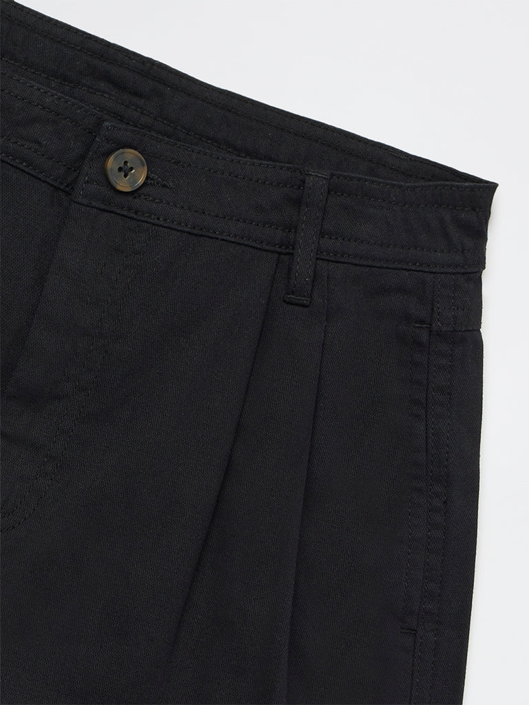Girls Black High-Rise Cotton Shorts