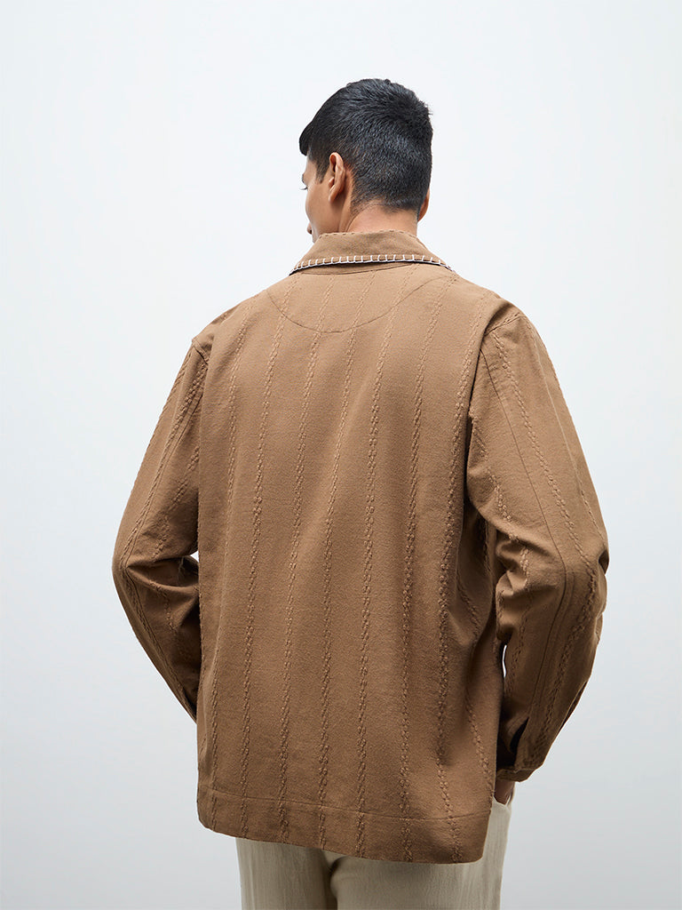 ETA Brown Embroidered Relaxed-Fit Cotton Jacket