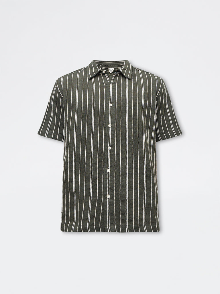 ETA Olive Striped Relaxed-Fit Cotton Shirt