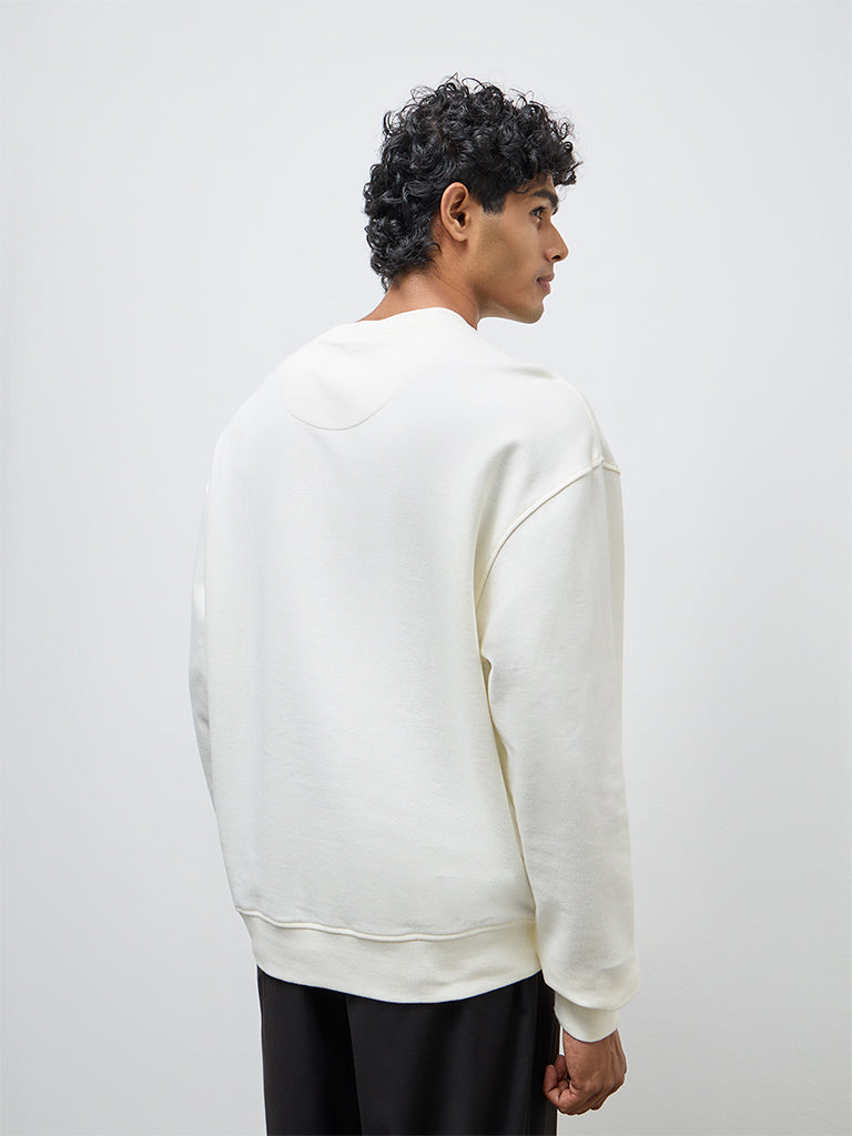 Nuon Off-White Embroidered Relaxed-Fit Cotton Sweatshirt