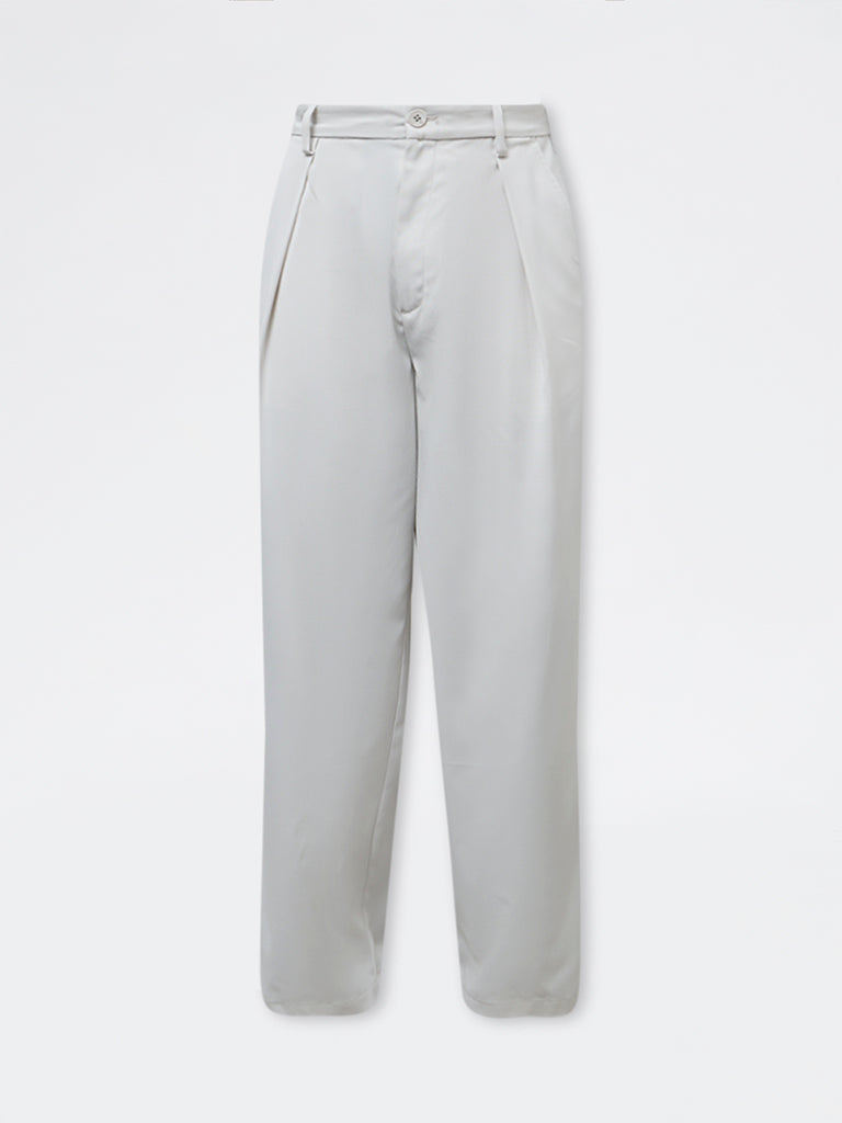 Nuon Ivory Solid Relaxed-Fit Mid-Rise Trousers