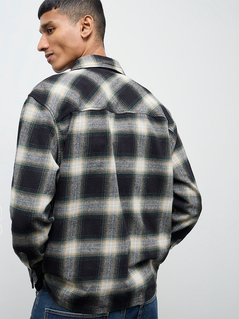 Nuon Black Check Relaxed Fit Cotton Shirt