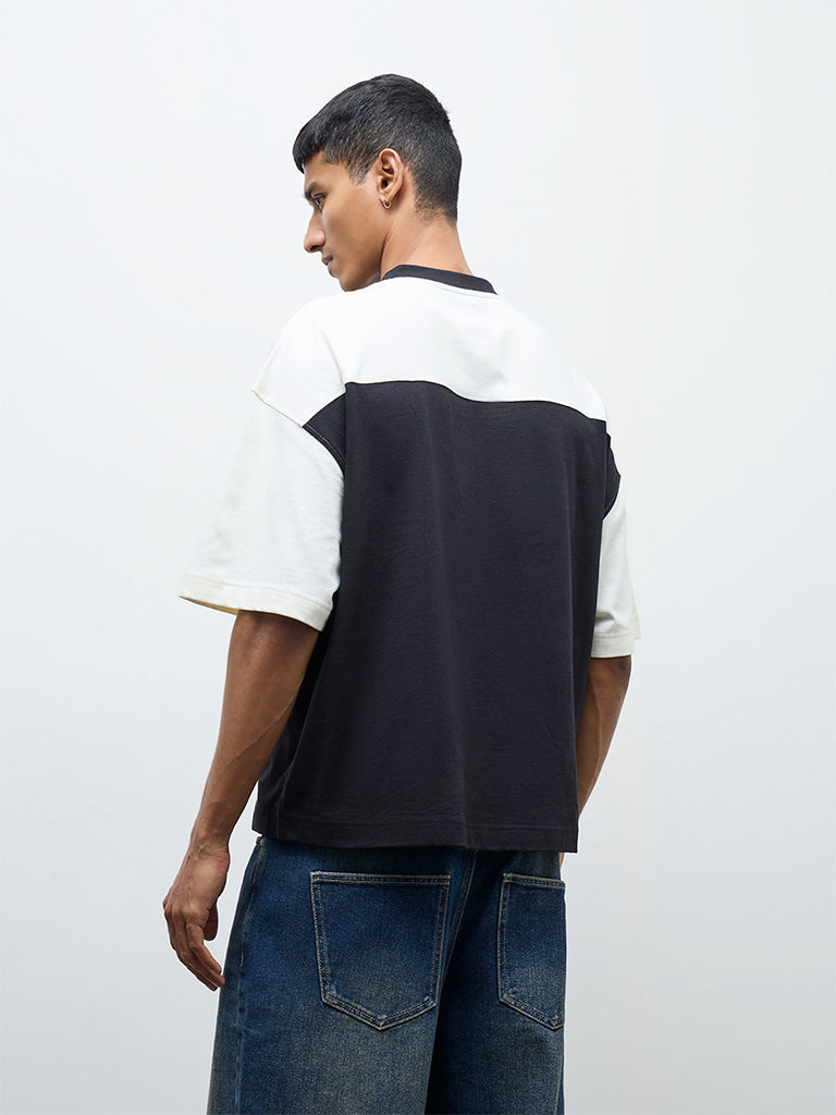 Nuon Black Numerical Printed Relaxed-Fit Cotton T-Shirt