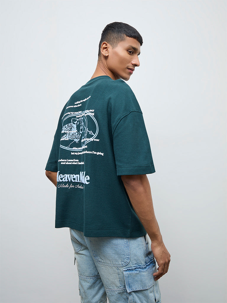 Nuon Teal Text Oversized Fit Cotton T-Shirt
