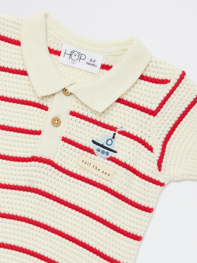 HOP Baby Boys Off-White Striped Cotton Sweater