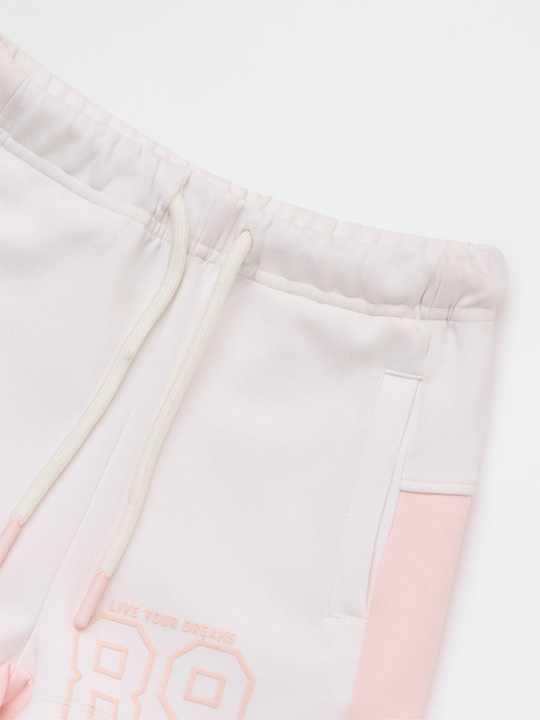 HOP Kids Girls Off-White Numerical Printed High-Rise Shorts