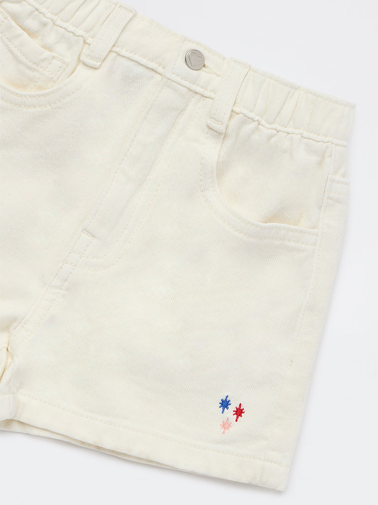 HOP Kids Girls Off-White High-Rise Cotton Shorts
