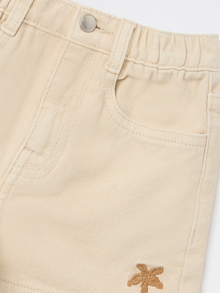 HOP Kids Girls Beige High-Rise Denim Shorts