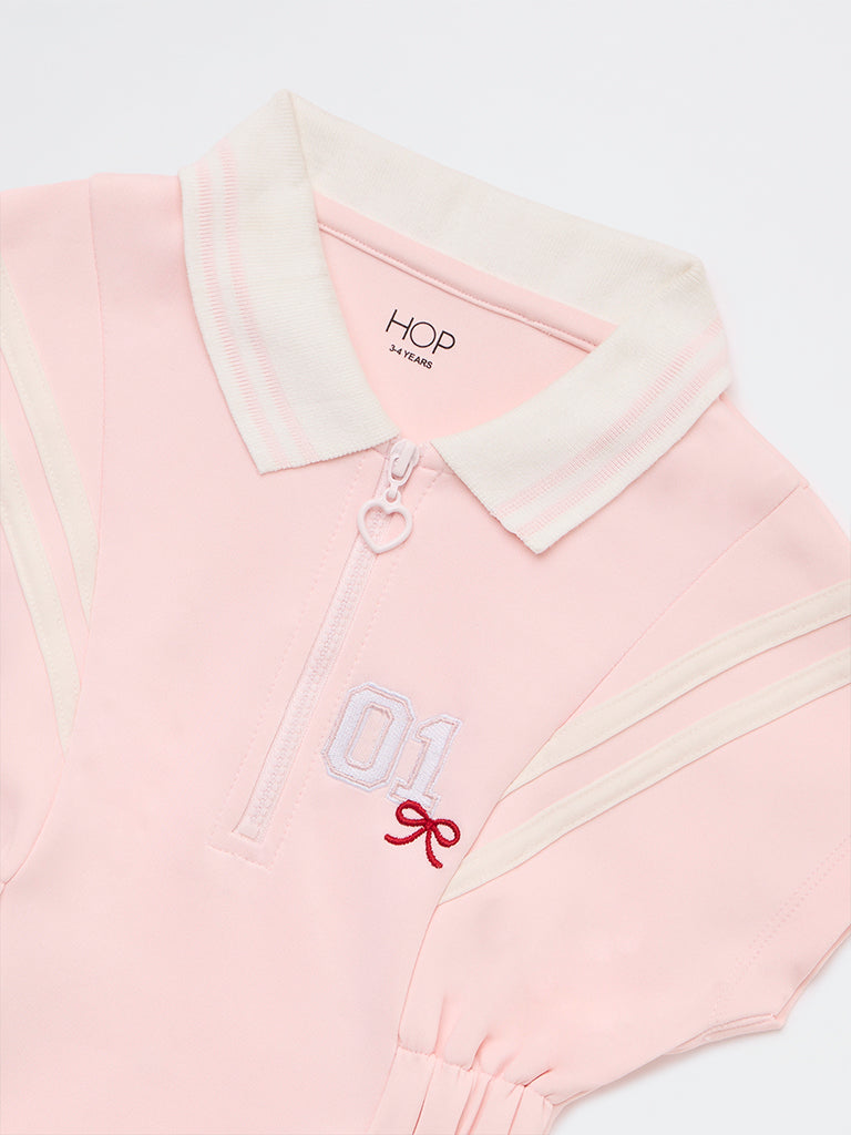 HOP Kids Girls Pink Embroidered Cotton-Blend A-Line Dress