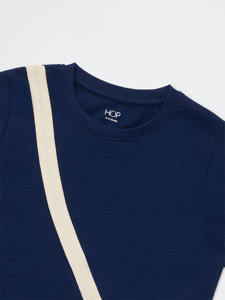 HOP Kids Girls Navy Pouch Detailed Cotton T-Shirt