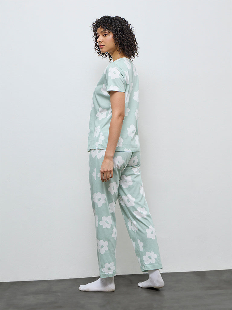 Wunderlove Sage Floral Cotton Pyjama Set in a Bag