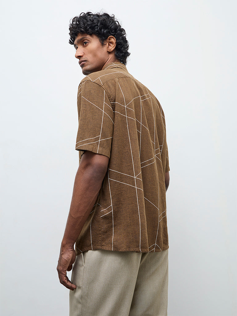 Ascot Dark Brown Abstract Printed Relaxed-Fit Shirt