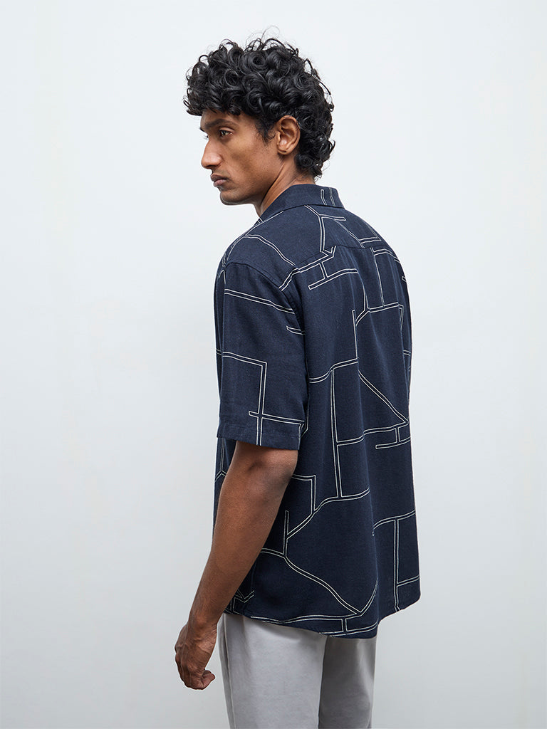 Ascot Navy Abstract Printed Relaxed-Fit Shirt