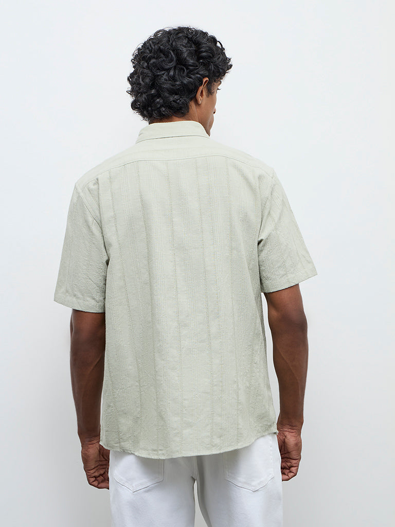 WES Casuals Sage Self-Textured Relaxed Fit Cotton Shirt