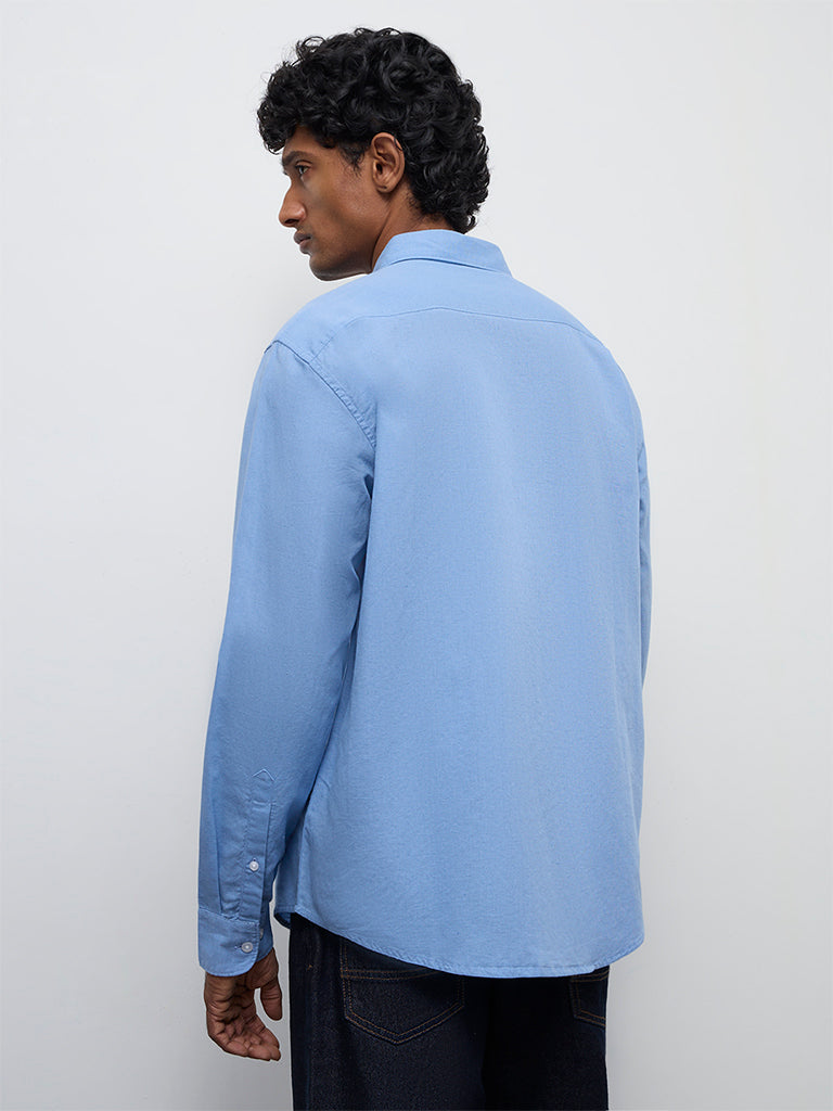 WES Casuals Blue Relaxed-Fit Cotton-Blend Blend Shirt