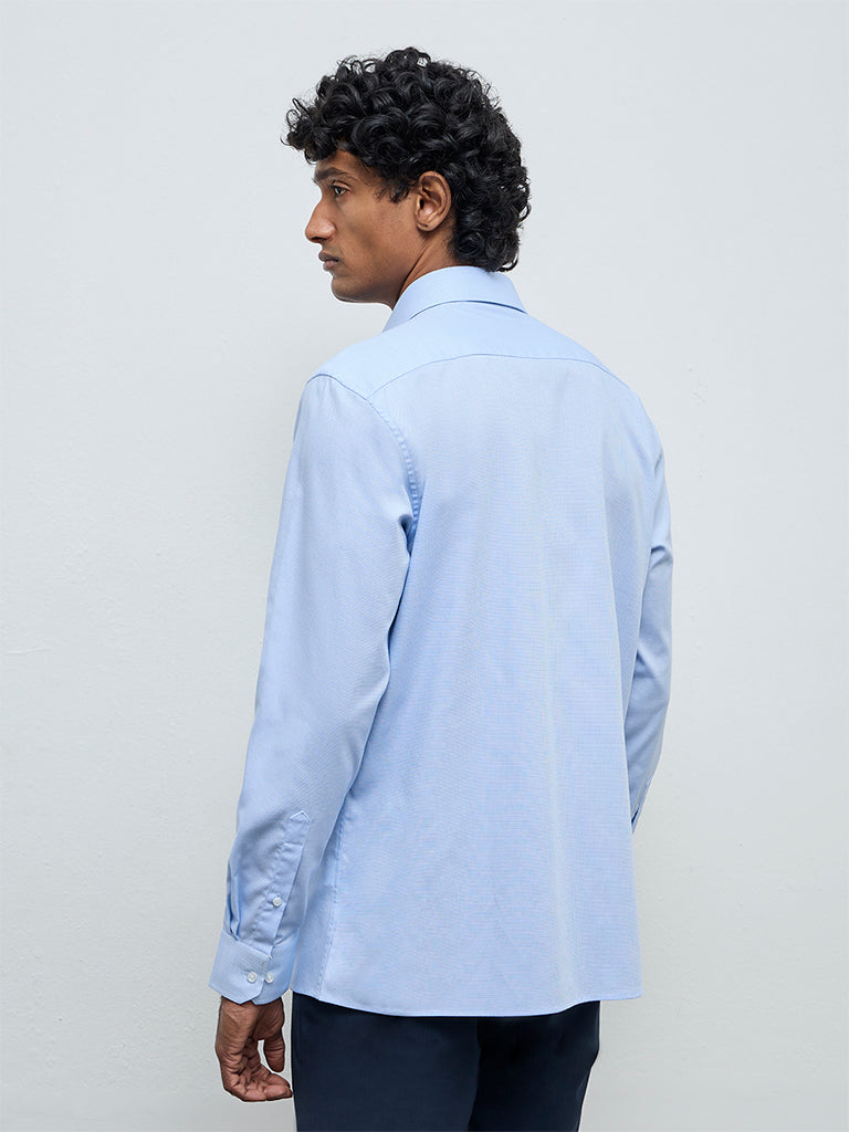 WES Formals Blue Slim-Fit Cotton Shirt