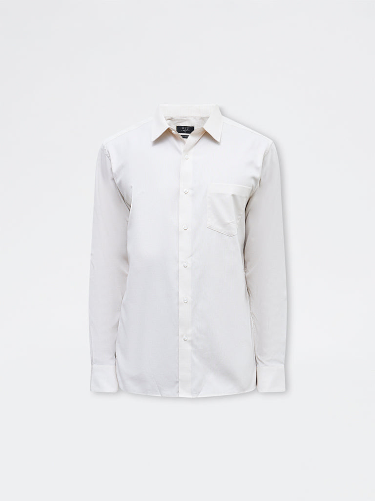WES Formals Grey Self-Textured Slim-Fit Cotton Shirt