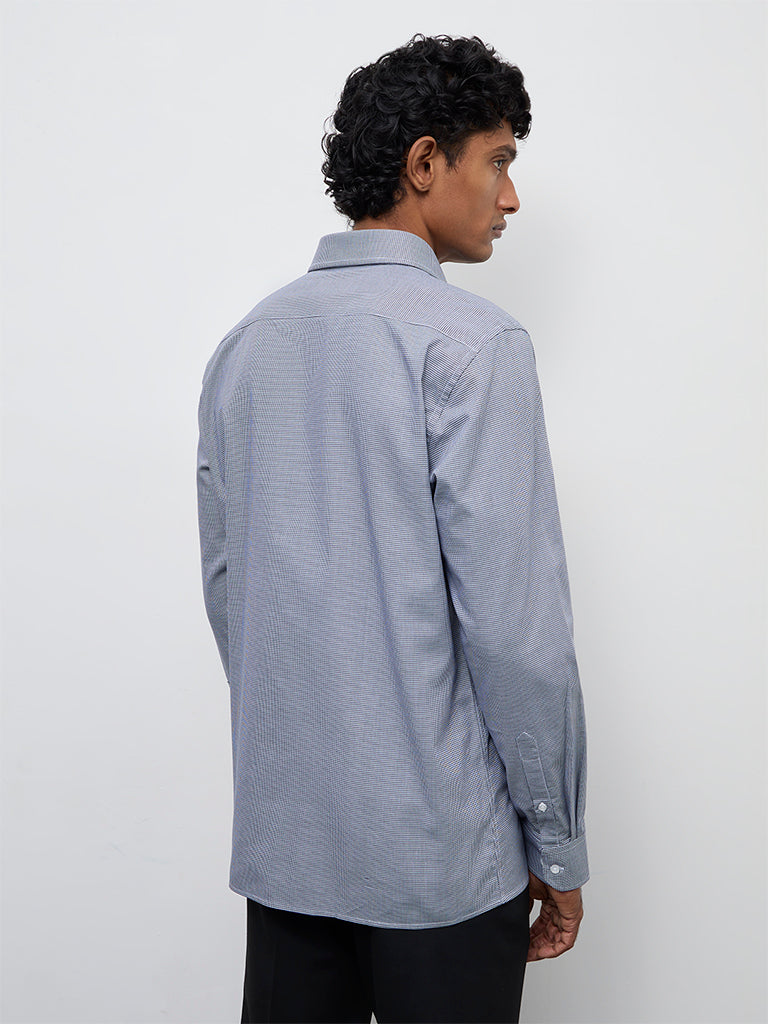 WES Formals Navy Houndstooth Printed Slim-Fit Cotton Shirt