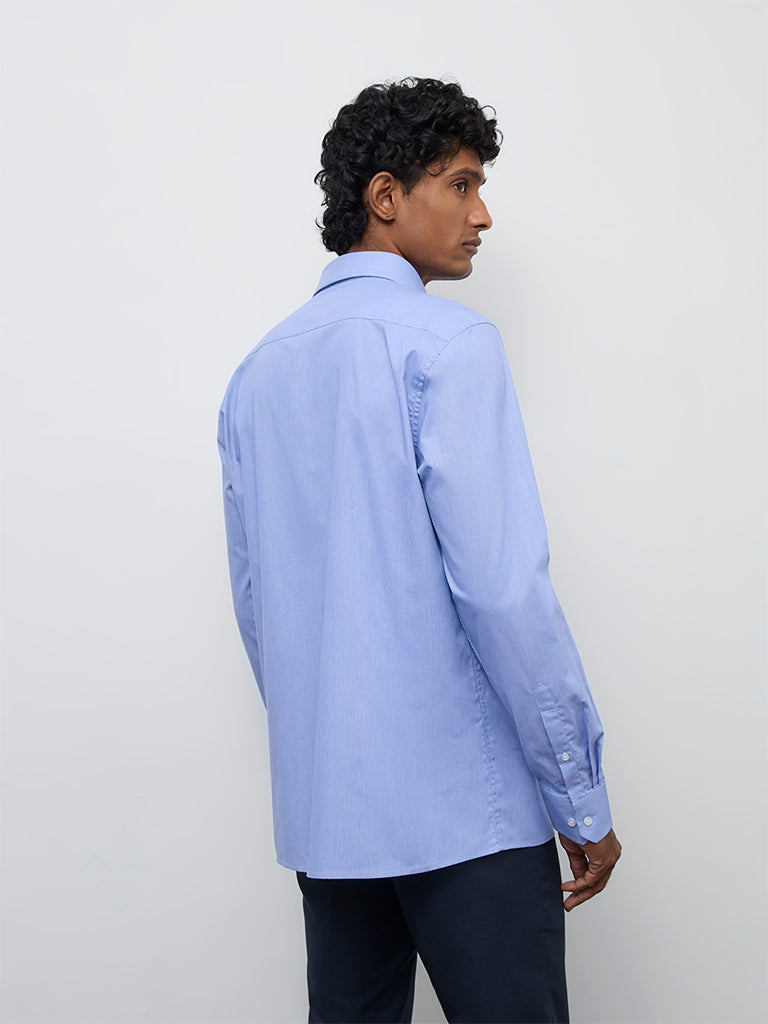 WES Formals Blue Slim-Fit Cotton Shirt