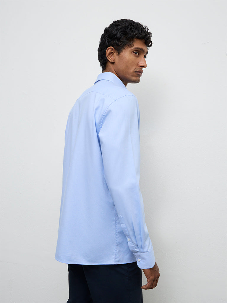 WES Formals Blue Slim-Fit Cotton Shirt